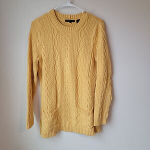 Vintage Jeanne‎ Pierre Womens Sweater Medium Mustard Yellow Fisherman Cable Knit